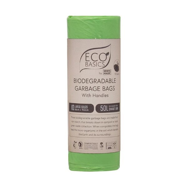 Eco Basics Biodegradable Garbage Bags, Large, 50L, 10 Bags