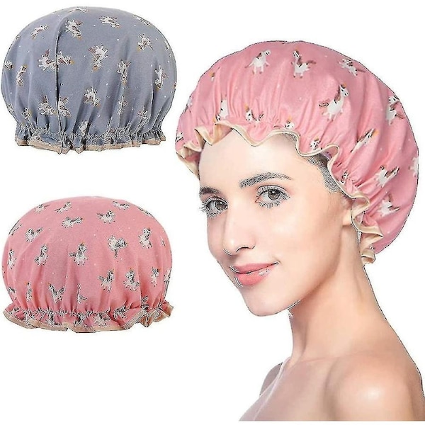 Shower Cap 2 Pack, Double Layer Waterproof Shower Caps For Women Shower