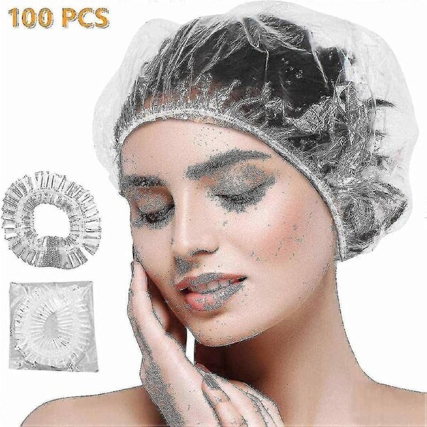 100pcs Disposable Shower Caps Clear Plastic Elastic Shower Caps
