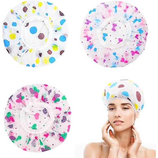 3 Pieces Shower Cap, Reusable Shower Cap Charlotte Waterproof Shower Cap With Bands For Women Spa Salon