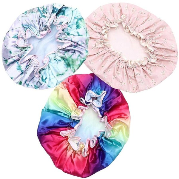 3pcs Shower Caps Elastic Shower Caps Reusable Bathing Hair Caps Hair Cover for Shower