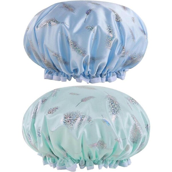 2pcs Reusable Shower Cap, Double Layer Waterproof Shower Cap
