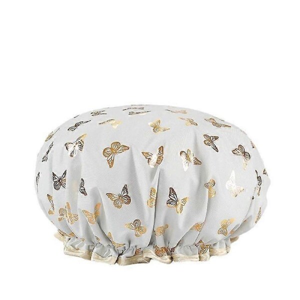 Double-layered shower cap for women, waterproof hot stamping polyester-cotton printed adult shower cap, shower cap, hair cover, shower cap (2 pieces)