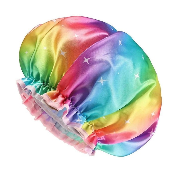 2 women's shower cap, reusable children's shower cap, dual waterproof shower cap, soft PVC lined shower cap - Star