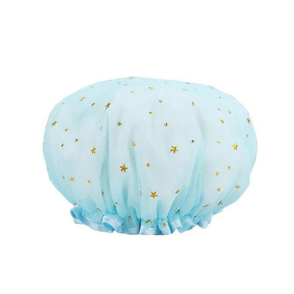 Shower Cap, Girls Shower Cap, Waterproof Shower Cap, Reusable Elastic Shower Cap, Large Hair Shower Accessory (Blue)