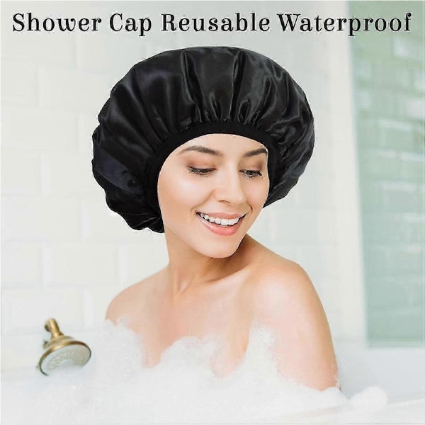2025 Shower Cap Reusable, Terry Lined Shower Caps for Women, Triple Layer Hair Cap for Shower, Large Plastic Shower Cap for Braids Long Hair