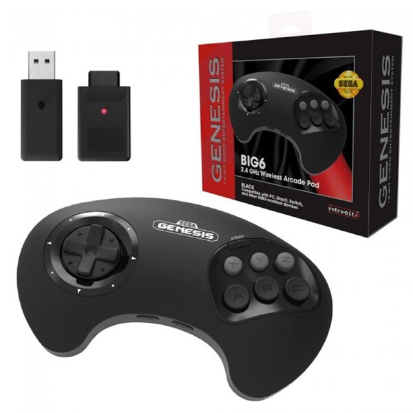 Retro-Bit SEGA Genesis BIG6 2.4GHz Wireless Arcade Pad for Switch and PC