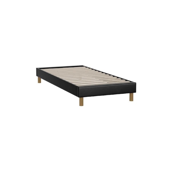 Oikiture Bed Frame Single Size Bed Base Black Leather