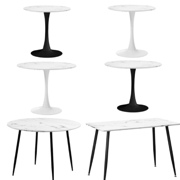 Oikiture 90-120cm Dining Table Kitchen Marble Tulip Metal Legs White/Black Style 3/110cm-Black&White