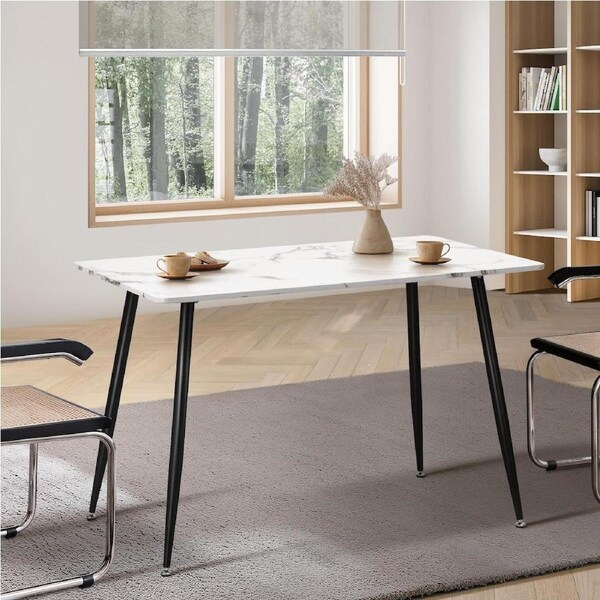 Oikiture 90-120cm Dining Table Kitchen Marble Tulip Metal Legs White/Black Style 4/120cm-Black&White
