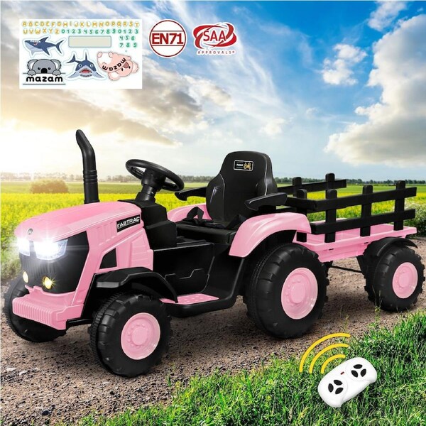 Mazam XL SIZE Kids Ride On Car Tractor Trailer Remote Control Electric Vehicle Toddler Toy Gift Pink