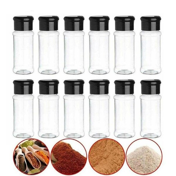 Clear Plastic Spice Bottles Jars Containers Shaker Lid Herb - 100ML 36pcs