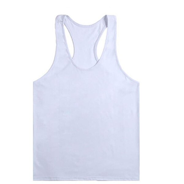 Mens T Gym Vest Tank Y Bodybuilding Top Racer Back Cotton Man Men Singlet - White M