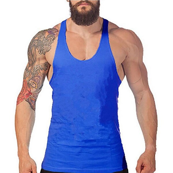 Mens T Gym Vest Tank Y Bodybuilding Top Racer Back Cotton Man Men Singlet - Royal Blue M