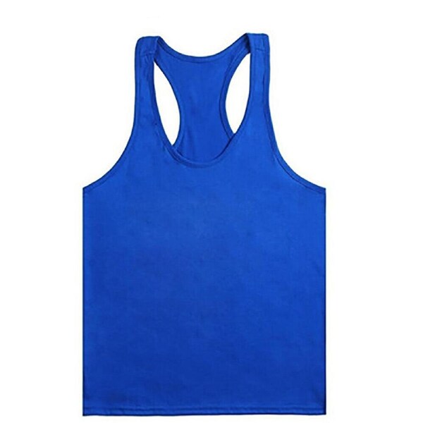 Mens T Gym Vest Tank Y Bodybuilding Top Racer Back Cotton Man Men Singlet - Royal Blue XL