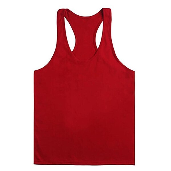Mens T Gym Vest Tank Y Bodybuilding Top Racer Back Cotton Man Men Singlet - Red XL