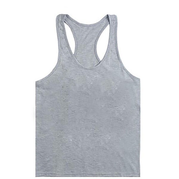 Mens T Gym Vest Tank Y Bodybuilding Top Racer Back Cotton Man Men Singlet - Grey L