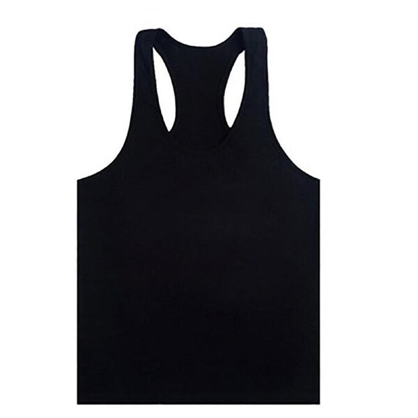 Mens T Gym Vest Tank Y Bodybuilding Top Racer Back Cotton Man Men Singlet - Black XXL