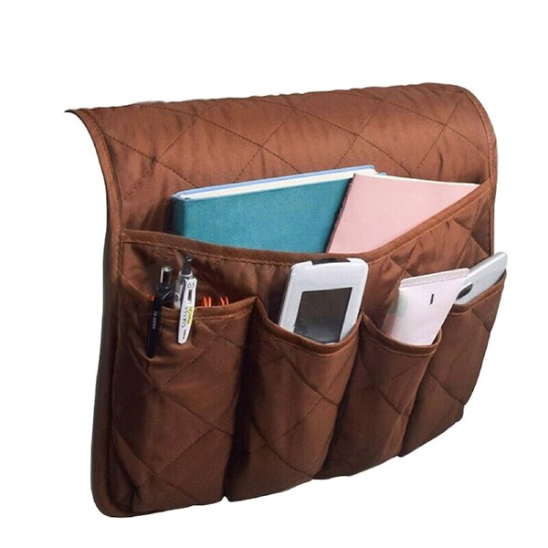 Couch Organizer Remote Storage Holder Sofa Chair Arm Control Rest Bag - 5 Pocket Brown