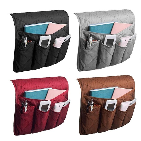 Couch Organizer Remote Storage Holder Sofa Chair Arm Control Rest Bag - 5 Pocket Grey