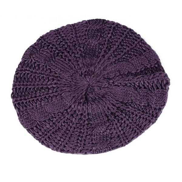 Women Knitted Crochet Cap Girl Beanie Hat Winter Warm Slouch Baggy Lady Beret Purple