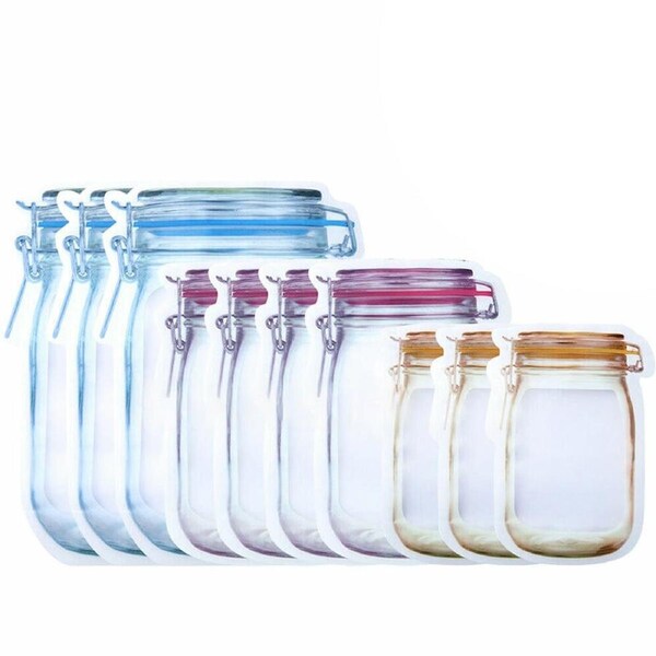 Reusable Zip Lock Bag Stand Up Food Storage Bags Pouch Mason Jar Zipper 20pcs