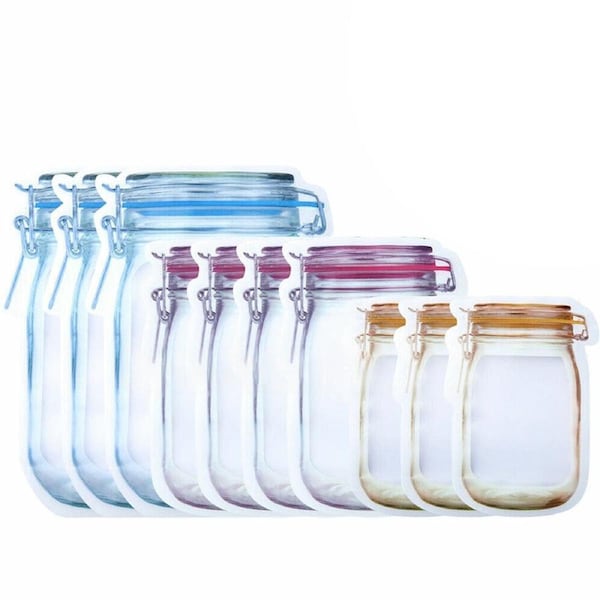Reusable Zip Lock Bag Stand Up Food Storage Bags Pouch Mason Jar Zipper 30pcs