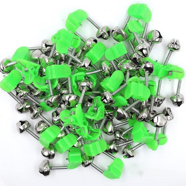 Bite Clip Fishing Alarm Bells Plastic Ring Double Rod Hot Green 50pcs