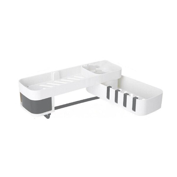 Bathroom Corner Shower Shelf Shampoo Soap Holder Storage Rack Organiser Caddy White and Grey