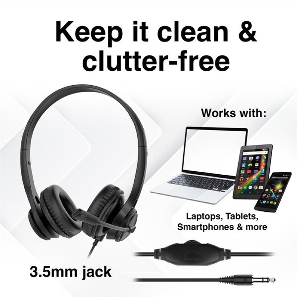 Laser Wired Headset with Boom Mic and 3.5mm Jack for Study Work Learning and Meetings