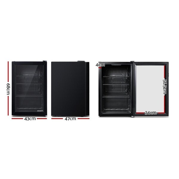 Devanti Bar Fridge Glass Door Mini Counter Top Freezer Fridges Bottle Cooler 70L