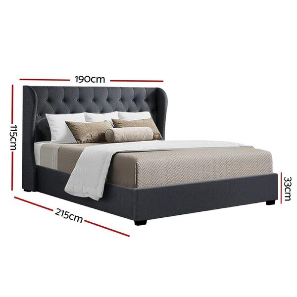 Artiss Bed Frame Queen Double King Single Size with Gas Lift Hydraulic Storage Base Wood Fabric ISSA - CHAR - King