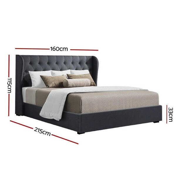 Artiss Bed Frame Queen Double King Single Size with Gas Lift Hydraulic Storage Base Wood Fabric ISSA - CHAR - Queen