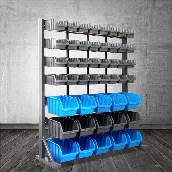 Giantz Storage Bin Rack Wall Mounted Tools Shelving Warehouse Workshop Garage Model 01: 90 Bins Rack w/Wheels