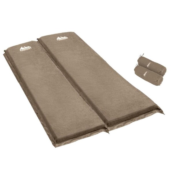 Weisshorn Self Inflating Mattress Camping Sleeping Mat Air Bed Pad Single Double Model 1 - Coffee (2PCS)