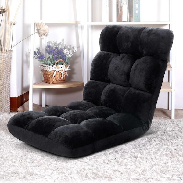 Artiss Portable Beach Camping Chair Lounge Sofa Floor Recliner Metal Frame Model C - Black