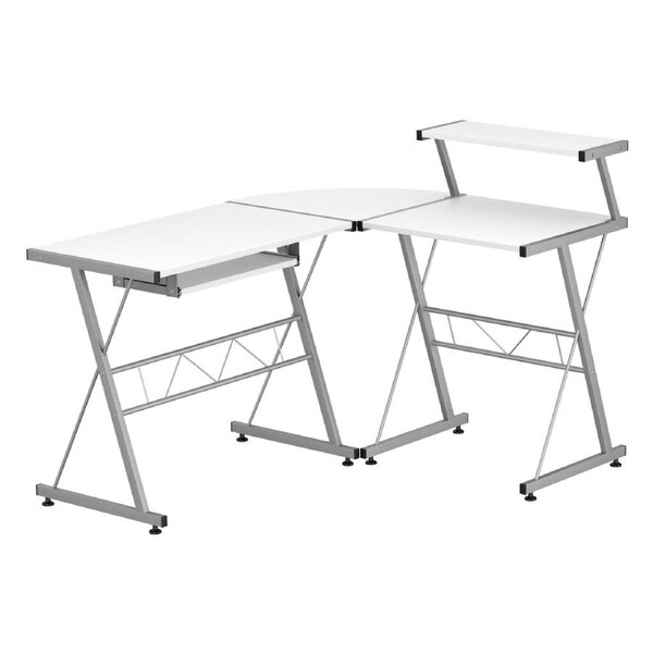 Artiss Computer Desk Office Study Desks Laptop Table Corner Student Desk Metal Silver White - Elle