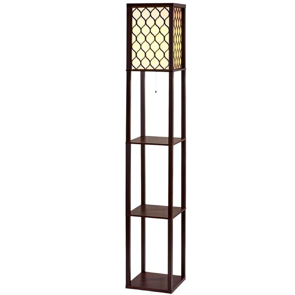Artiss Floor Lamp Shelf Tripod Modern LED Storage Shelves Stand Reading Light Brown with shade A