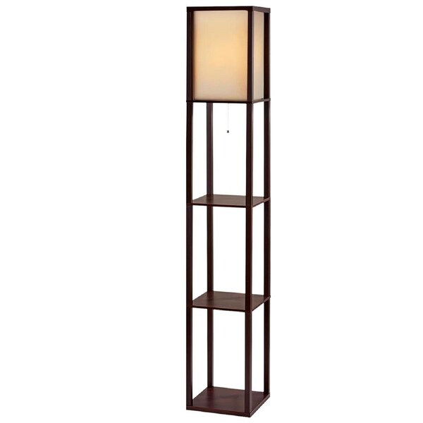 Artiss Floor Lamp Shelf Tripod Modern LED Storage Shelves Stand Reading Light Brown with shade B