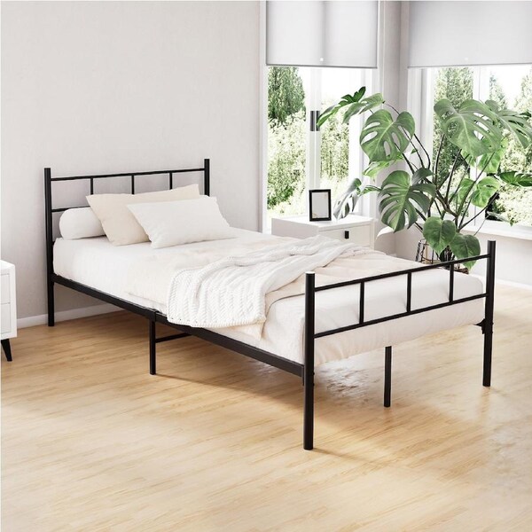 Artiss Metal Bed Frame Queen Double King Single Size Base Platform Bedroom Bed TED - Double - Black