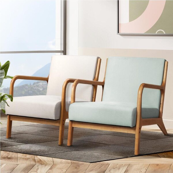 1x Artiss Armchair Lounge Chair Accent Wood Olive Grey