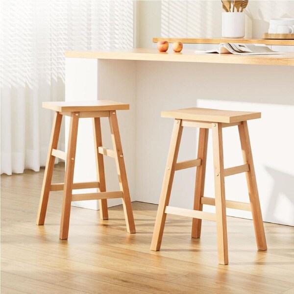 2X Artiss Bar Stools Kitchen Stool Wooden Counter Chairs Barstools Baden / Natural