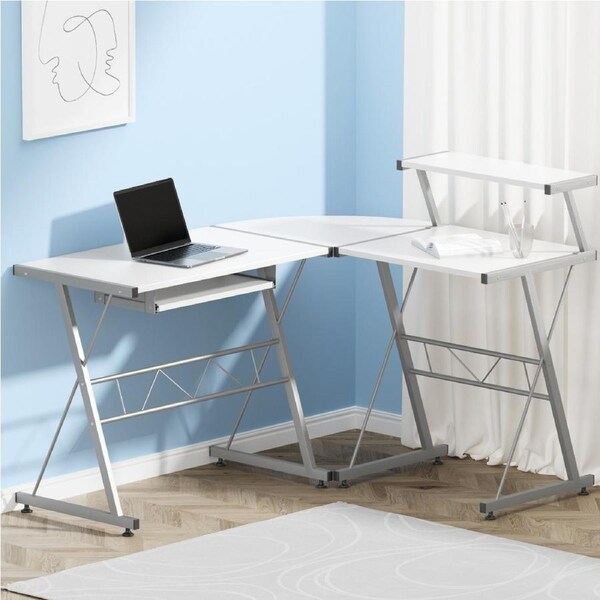 Artiss Corner Computer Desk Home Office Desks Study PC Laptop Table Shelves Elle - White