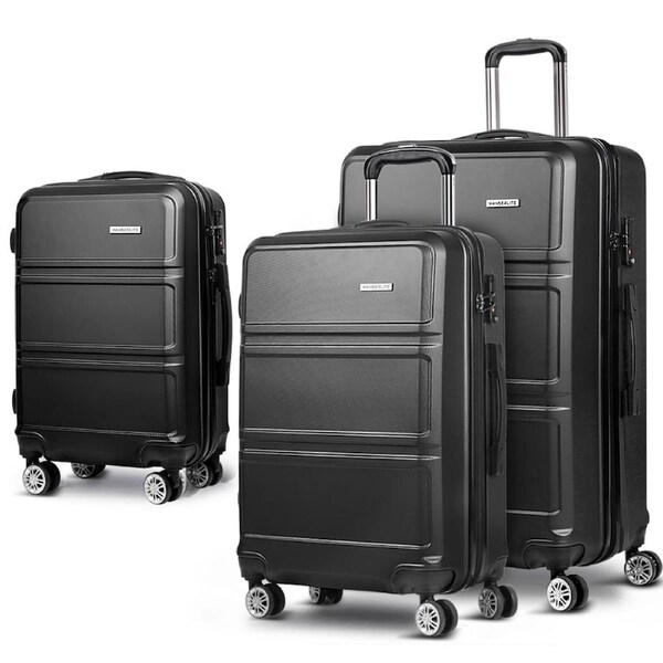 Wanderlite Luggage Set Suitcase Sets 1/2/3pc Carry On TSA Hard Case Lightweight 20+24+28 Black