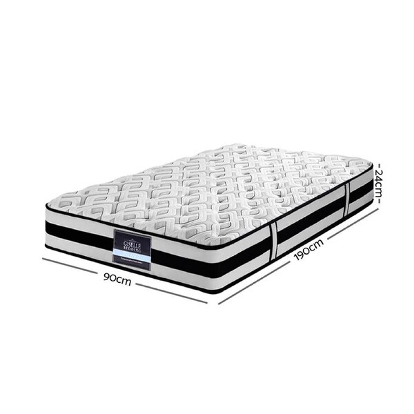 Giselle Mattress Queen Double King Single Pocket Spring Euro Tight Pillow Top 24cm Rumba - Single