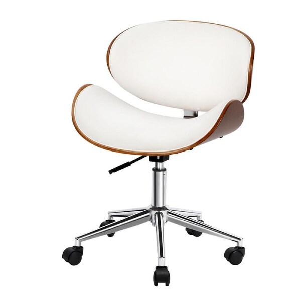 Artiss Office Chair Computer Chairs Leather Fabric Seating Home Work Study White White - Model 3