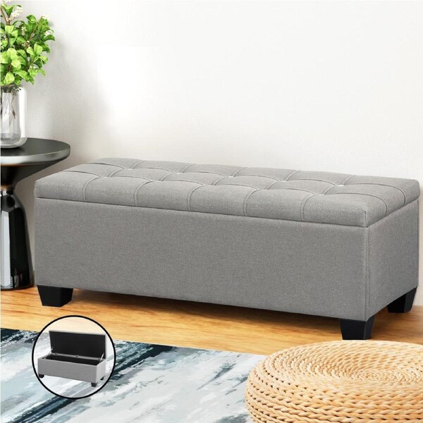 Artiss Storage Ottoman Blanket Box PU Leather Fabric Chest Toy Foot Stool LARGE Brown PU Leather