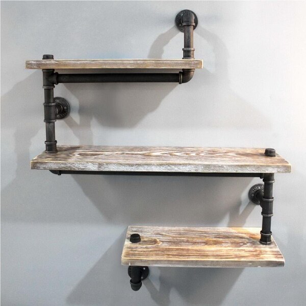 Artiss Bookshelf Display Shelf Floating Wall Shelf Industrial DIY Pipe Shelf 55-84x25cm - 3 Tiers