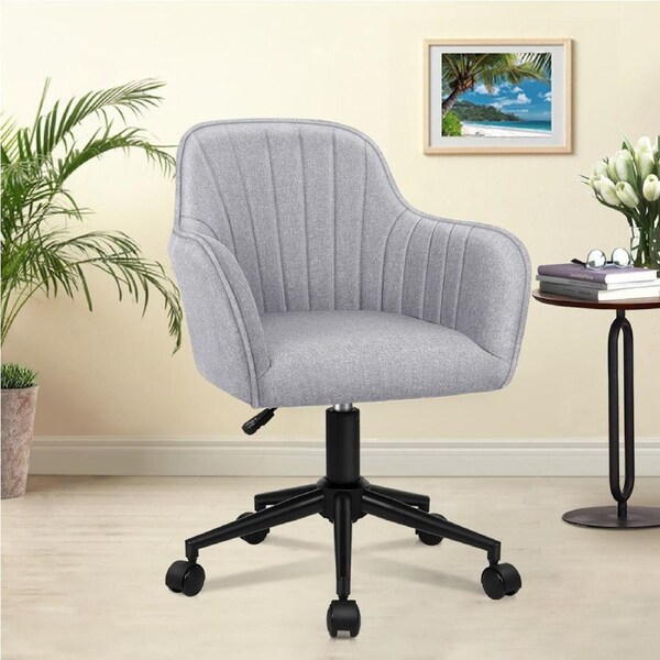 ALFORDSON Velvet Office Chair Computer Desk Chairs Swivel Fabric Armchair Work Seat Adult Kids Orla Series Light Grey - Linen Fabric