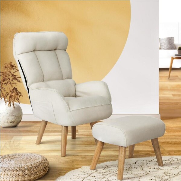 Oikiture Armchair Lounge Chair Ottoman Accent chairs Sofa With Stool/Swivel Style B/Beige
